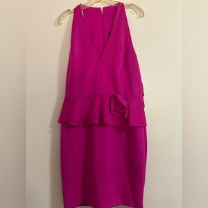 Jessica Howard Fuchsia Midi Sleeveless Layered Ruffle and Floral Accent